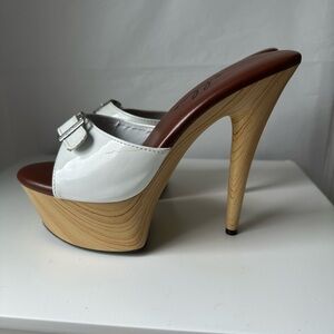 Ellie White and Brown Platform Heels with Bow Detail